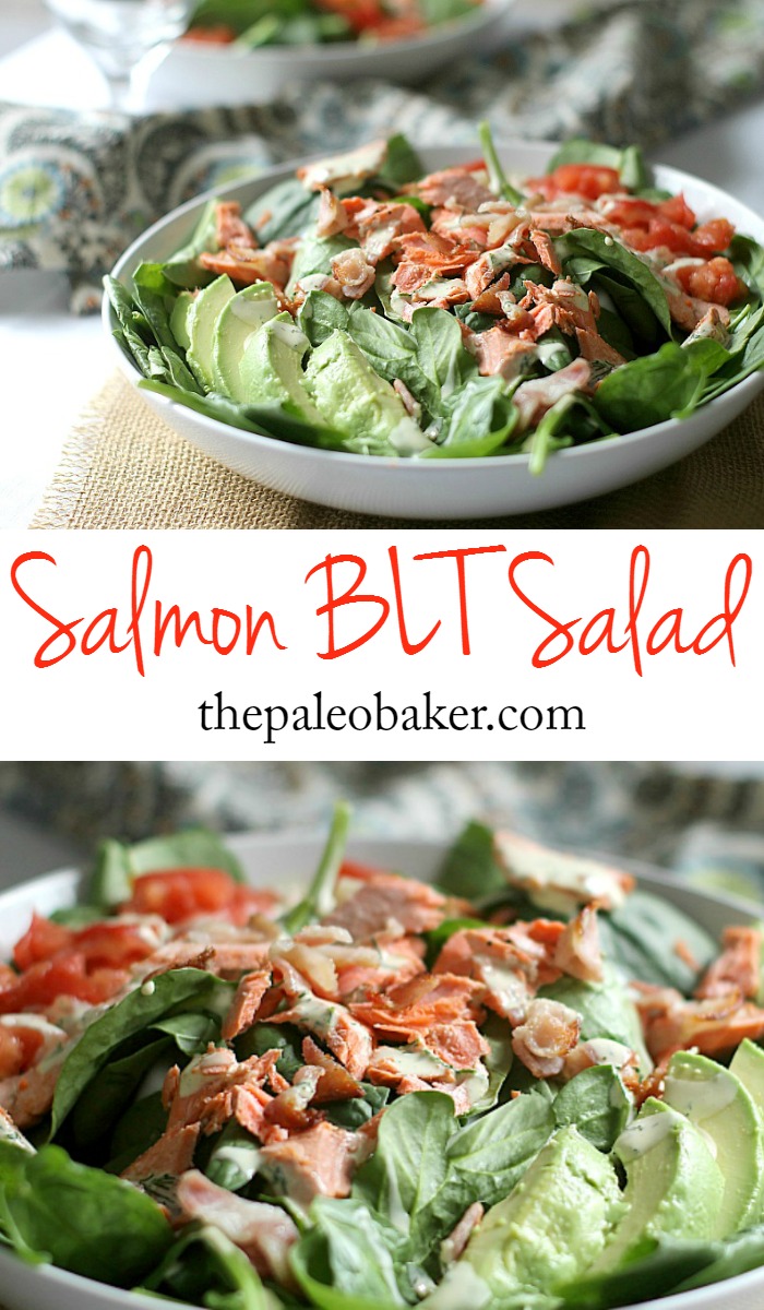 Salmon BLT Salad - light and fresh, packed with flavor #paleo #salad #bacon